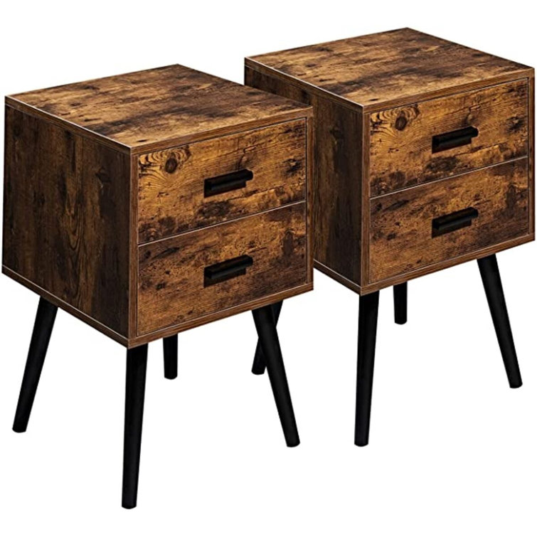 Corrigan Studio® Set Of 2 Rustic Brown 2 Drawer Nightstands Wayfair